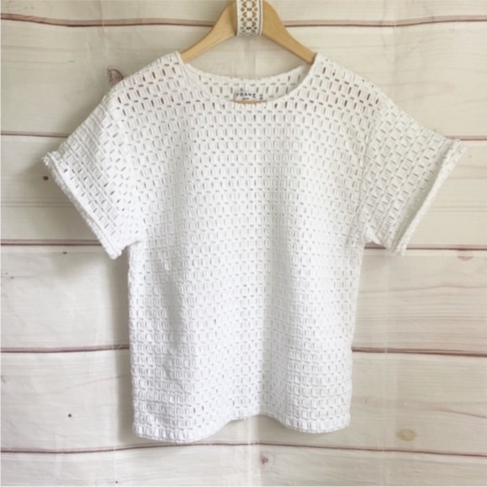 Frame Denim White Short Sleeve Crochet Top